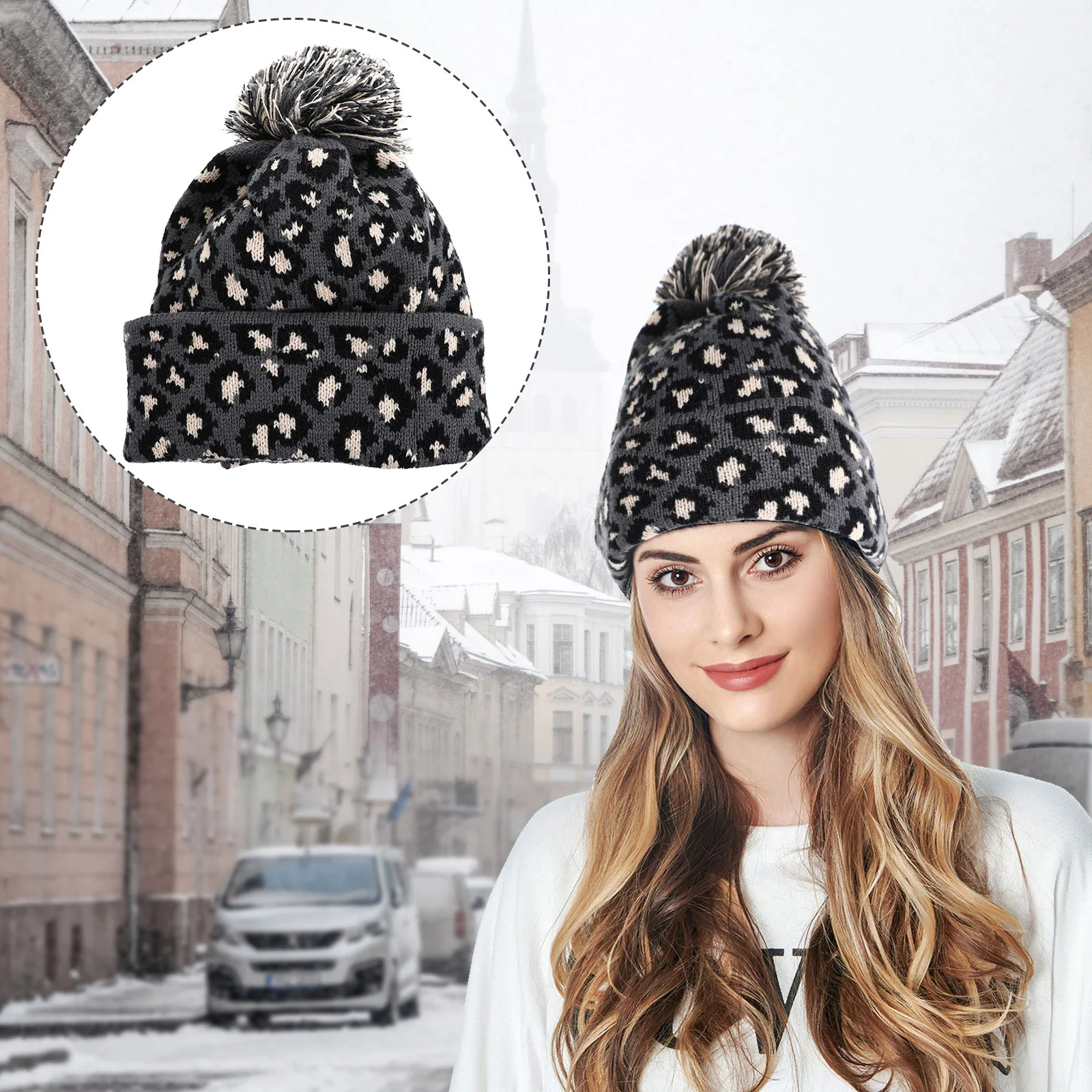 Шапка-бини с леопардовым принтом женская шапка теплый вязаный берет осенние