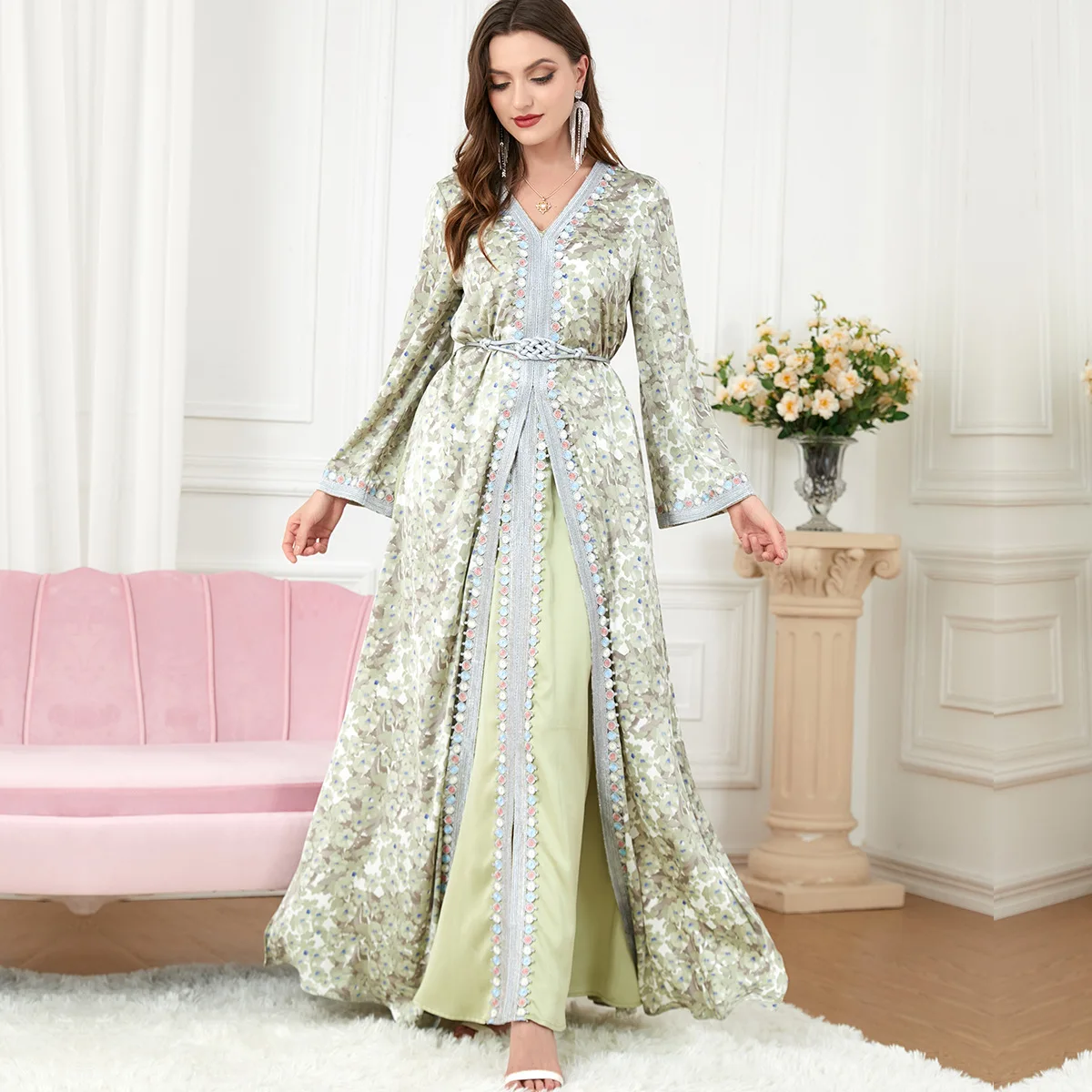 

2 Piece Set Muslim Clothing Suit Formal Dress Women Fashion Robe Elegant Female Turkey Dresses Wedding Kaftan Islamic Jalabiya