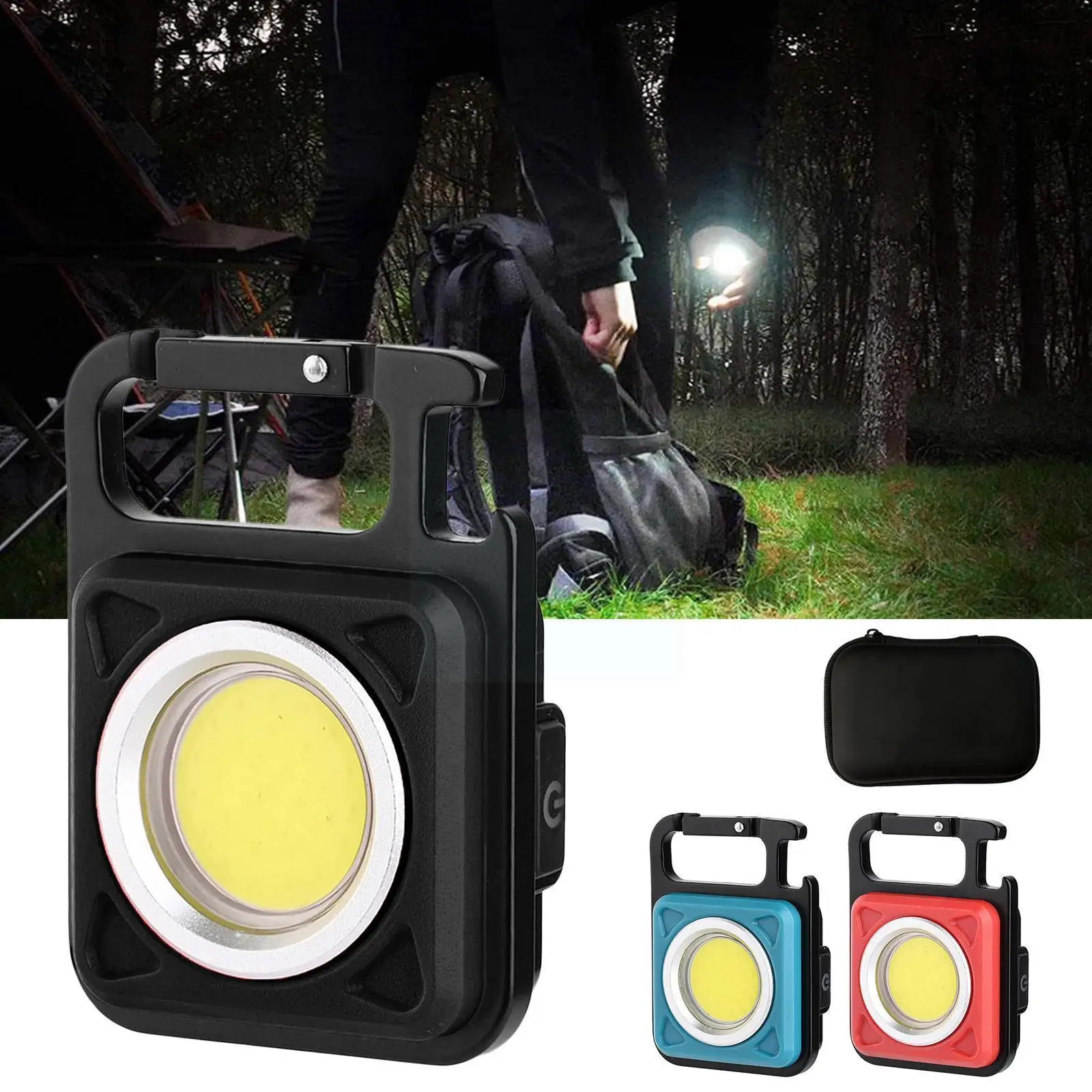 

Camping Outdoor Flashlight With Box COB Mini Portable LED Keychain USB 3 Light Color Work Lamp Waterproof Charging F1A4