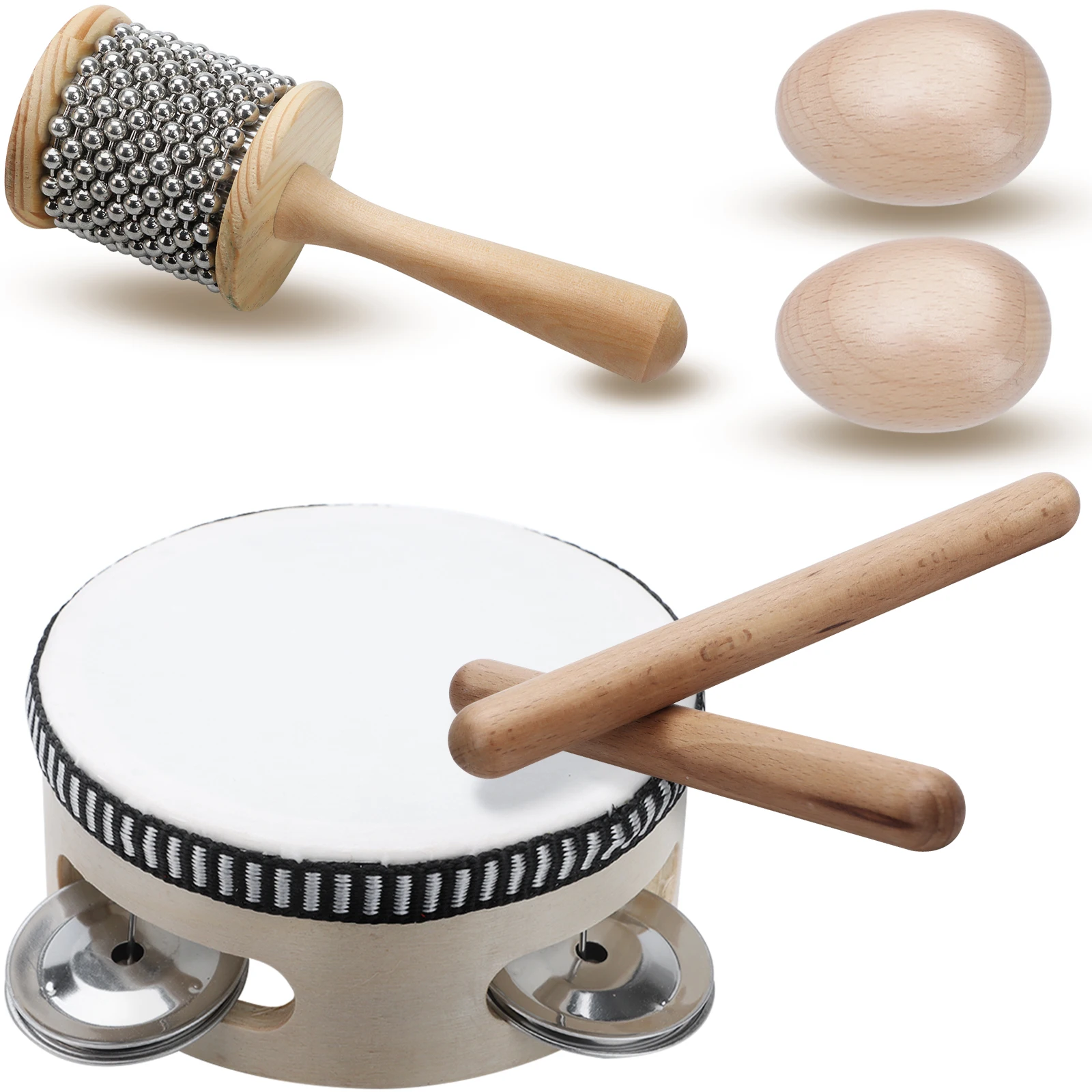 

6Pcs Wooden Hand Percussion Instrument Set Small Wooden Cabasa Musical