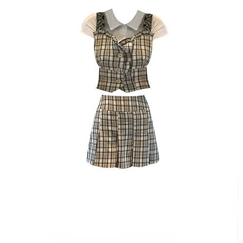 

Casual College Style Suit Female Summer 2023 Campus Age Reduction Plaid Vest Pleated Skirt Two-piece Skirt Pants