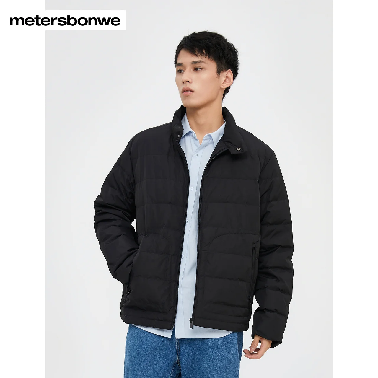 Metersbonwe Men's 22New Winter Lightweight Solid Color Fit Down Jackets Stand Collar Ultra Light Warm Wear Youth Casual Outwear