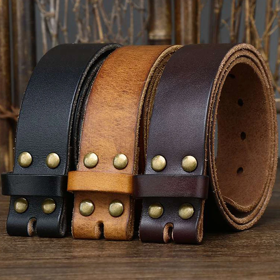 3.8CM Headless Buckle Belt Men's Leather Needle Buckle Layer Pure Cowhine Belt Strip Retro Wash Casual Trend Without Buckle