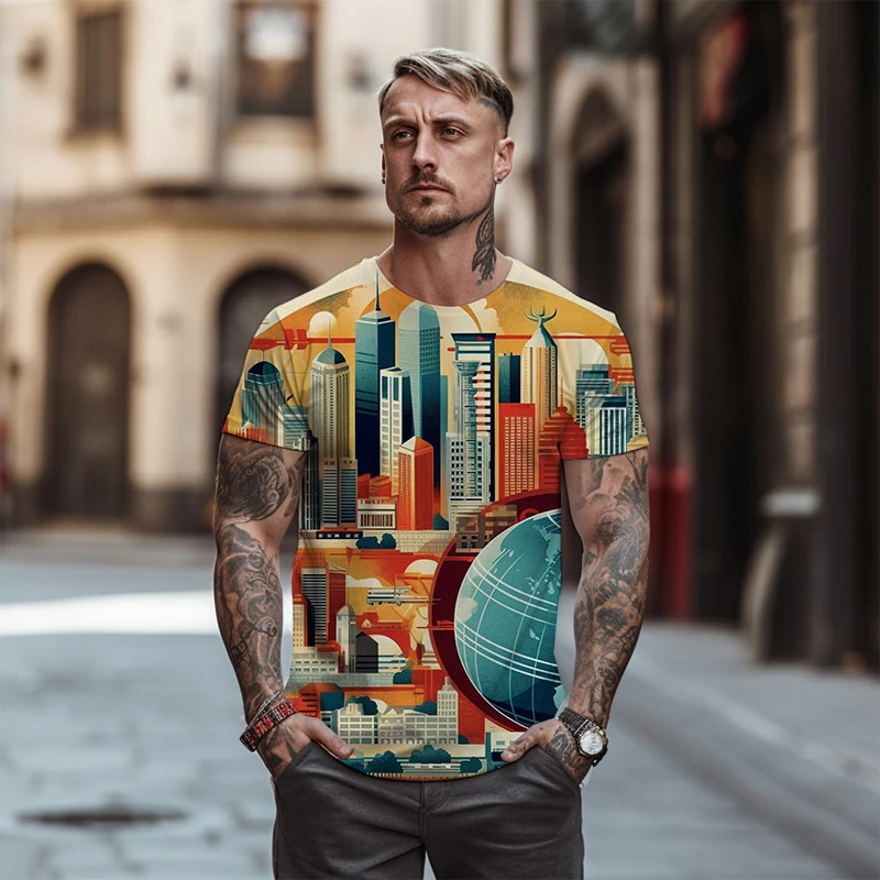 

Summer Street Menu Men's Super Large T -shirt 3D Printing Circular Circle T -shirt 2023 New Fashion Leisure Men's Top