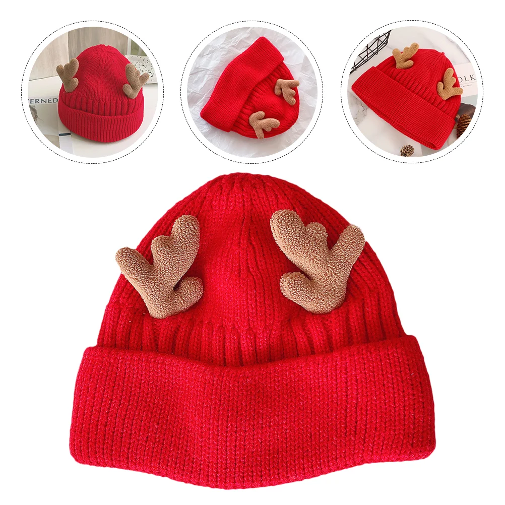 

Antler Knit Beanie Antlers Knitted Hedging Hat Winter Hatsss Woolen Cap Xmas Gifts Thermal