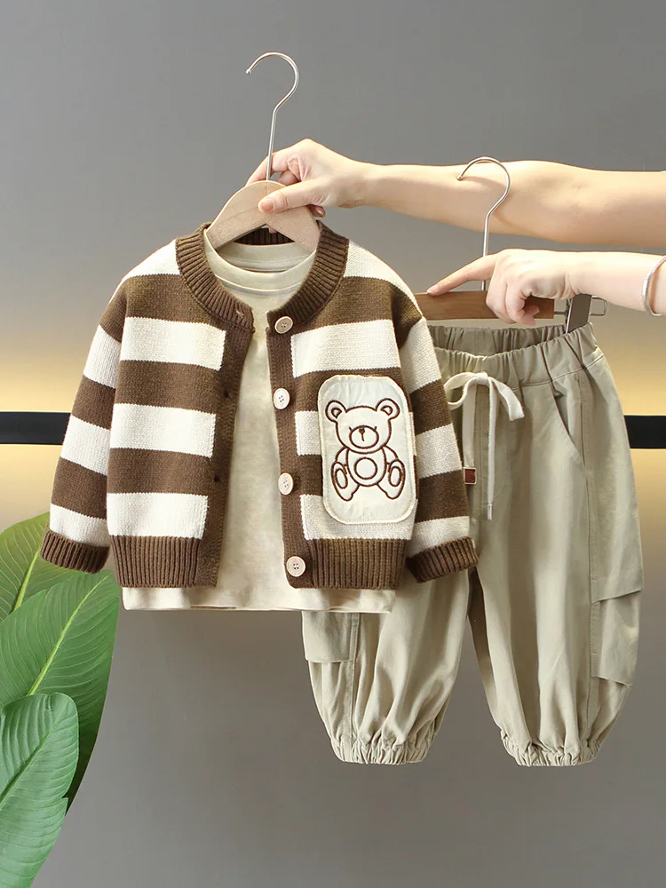 3 шт./комплект детский трикотажный кардиган + футболка штаны