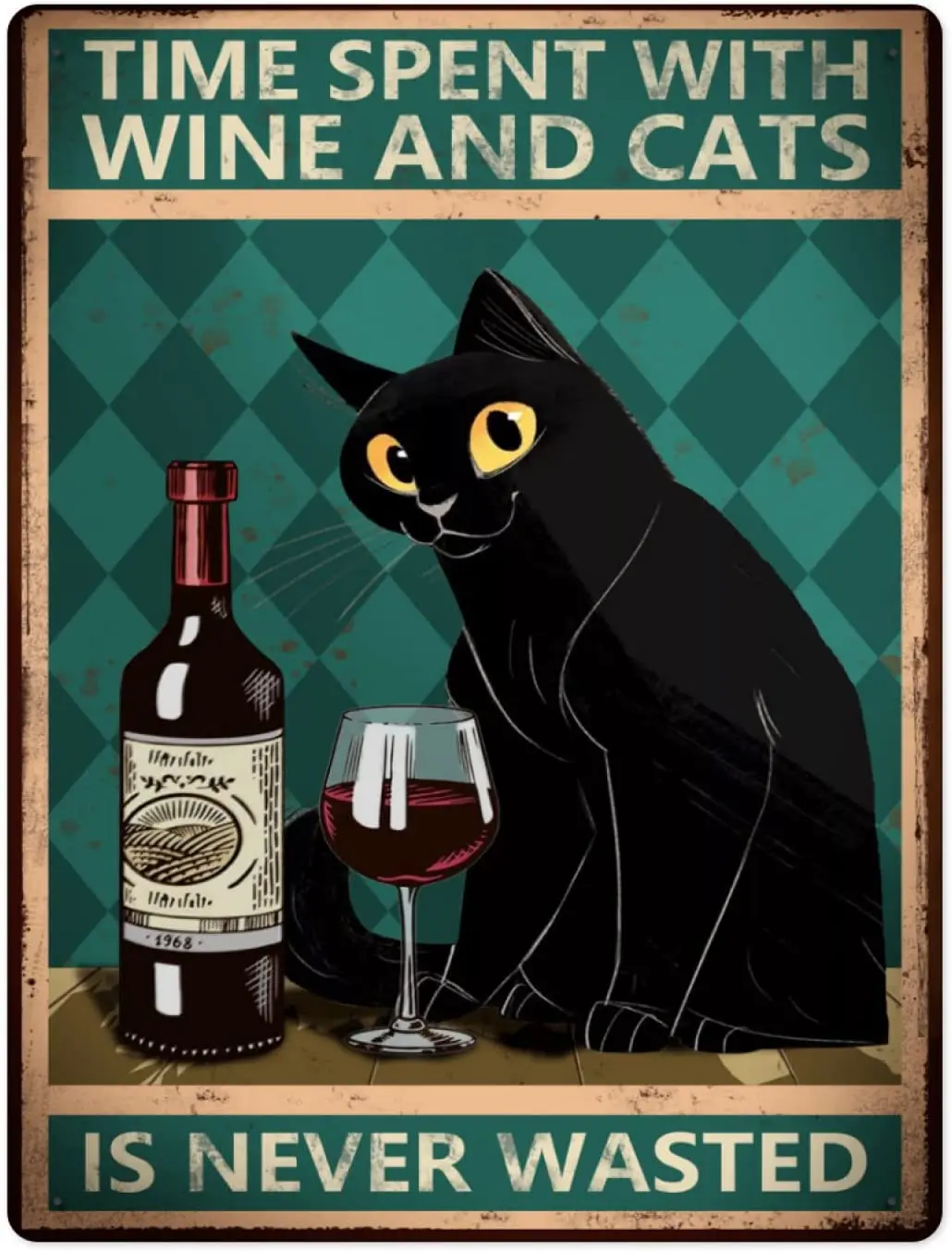 

Time Spent with Black Cat is Never Wasted Mental Tin Sign Black Cat Vintage for Kitchen Decor Coffee Yard Art Wall Decoration