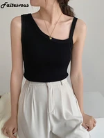 summer black sleeveless tops women fashion casual slim slant collar tank top female 2022 new