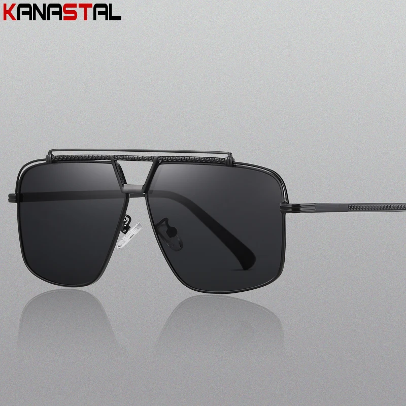 

Мужские поляризованные солнцезащитные очки, трендовые солнцезащитные очки UV400, металлическая квадратная оправа, для вождения, рыбалки, пут...