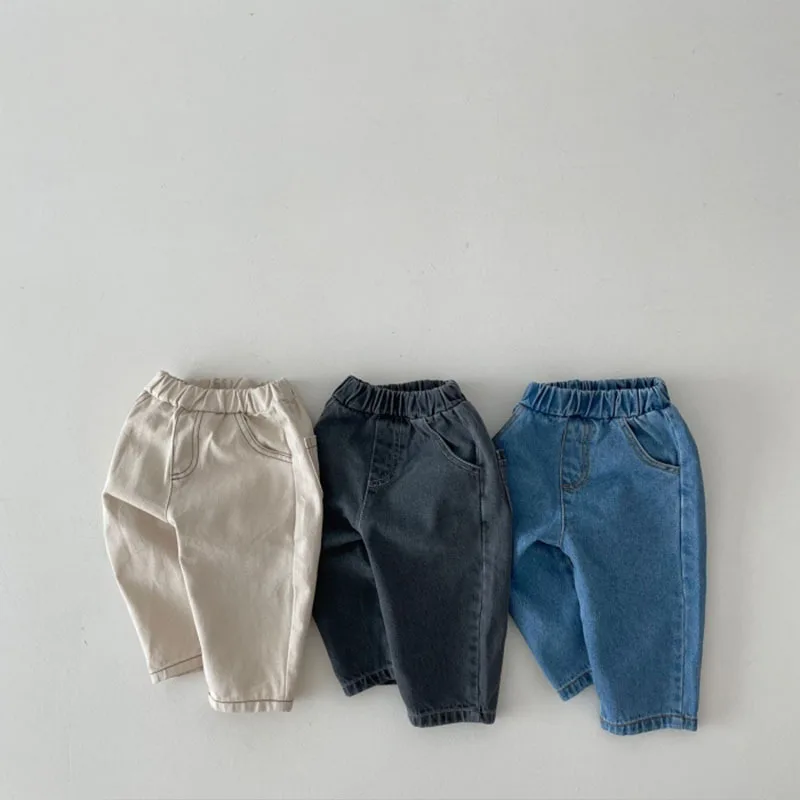 2023 Spring New Baby Loose Trousers Solid Boys Denim Pants Infant Girl Fashion Jean Children Clothing Toddler Casual Pants