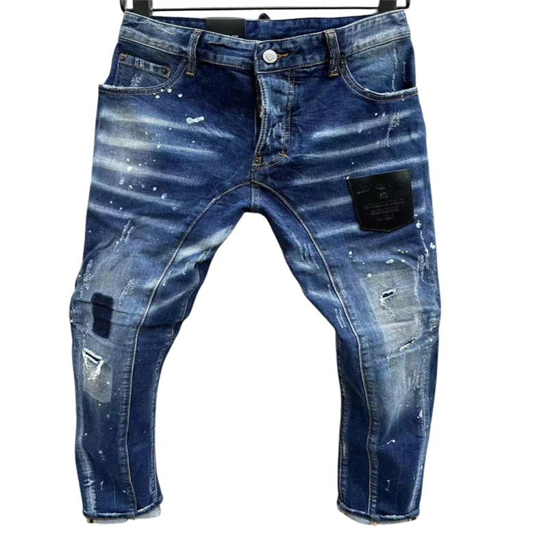 

2023 новые модные брендовые мужские джинсы с дырками и рисунком в стиле ретро мотоциклетные джинсы T121