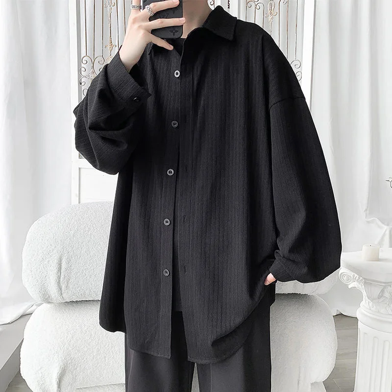 

HybSkr 2022 Autumn Solid Color Oversized Men Shirts Japanese Style New Design Male Blouses All-match Long Sleeve Unisex Tops