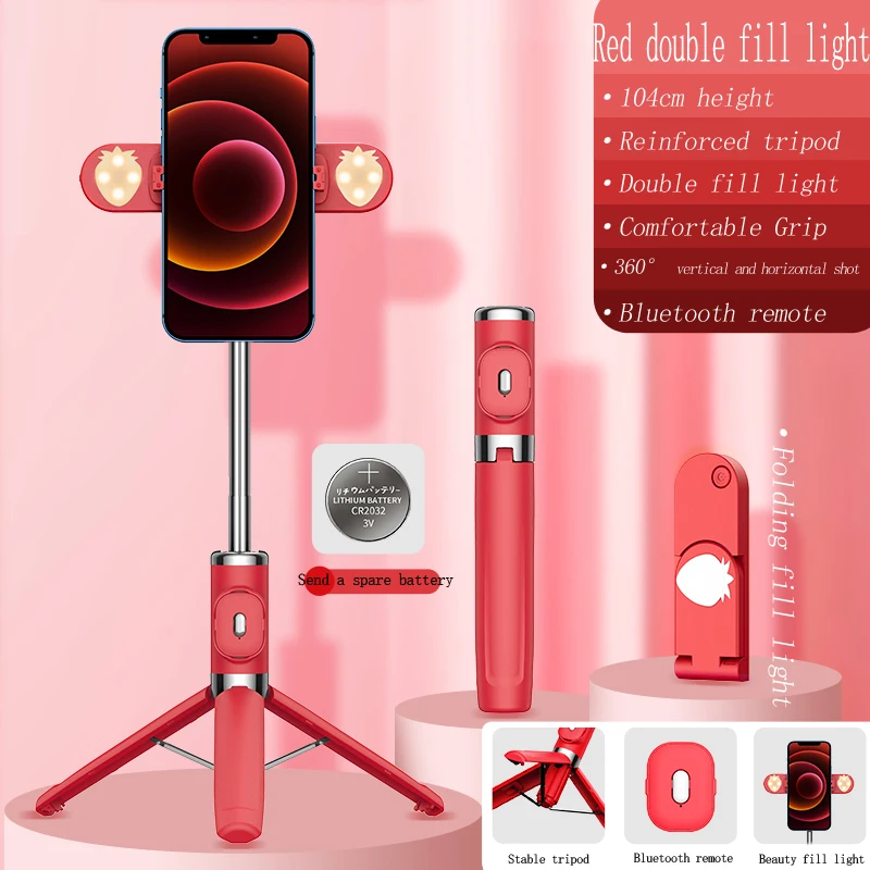 

For Huawei Xiaomi M01S Mini Bluetooth Tripod Selfie Stick Double Fill Light Mobile Phone Live Photo Portable Selfie Stick Tripod