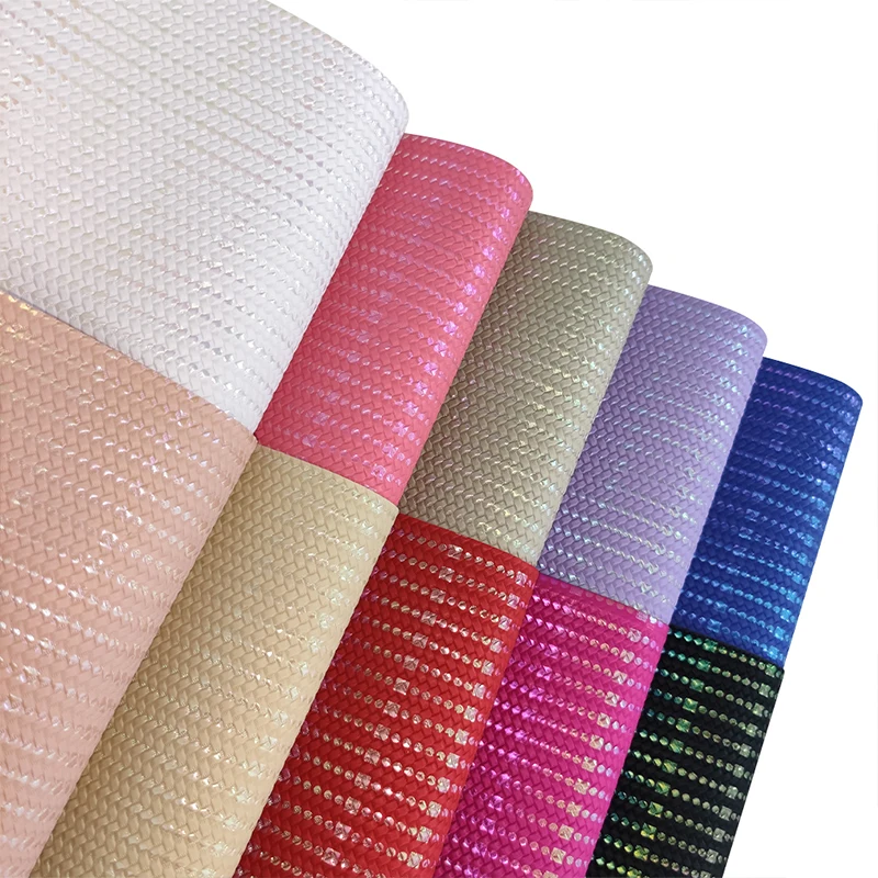 

XHT-432100 Holographic Weaving Grain PU Synthetic Leather Fabric Cotton Backing for Making Textile Accessories Key Chain Shoe