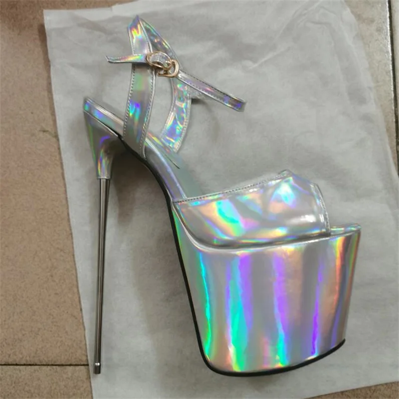 Summer 2025 Nightclub Women Shoes Sexy Open Toe Party Pumps Big Size Sandals 22CM Metal Thin High Heels Narrow Band Stilettos