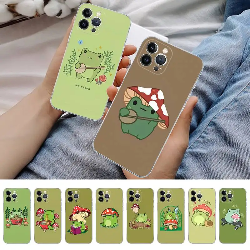 

Cottagecore Frog Mushroom Kawaii Phone Case For iPhone 11 12 13 14 Mini Pro Max XR X XS TPU Clear Case For 8 7 6 Plus SE 2020