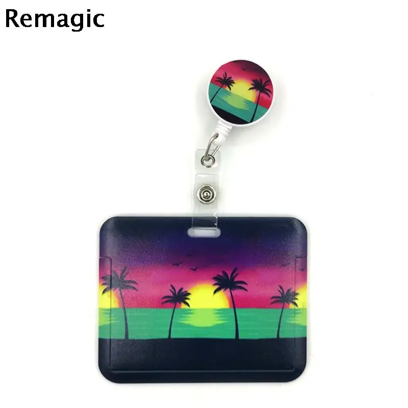 

Sailing Sun Sunset Coconut Tree Cartoon Retractable Badge Reel Lanyard Nurse ID Business Credit Card Work Card Badge