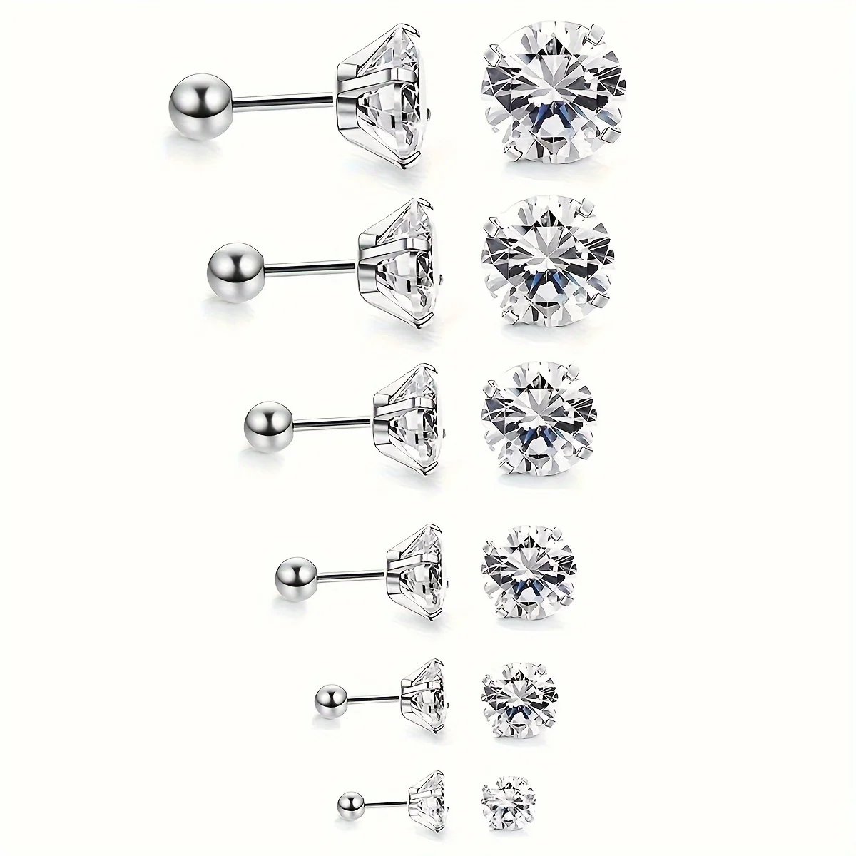 Серьги-гвоздики из нержавеющей стали с фианитом 16 г 2-7 мм