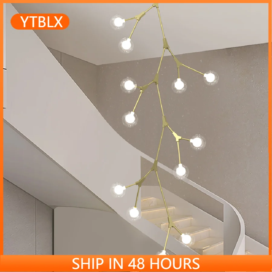 

Creative Leaf Chandelier Modern Personality Living Room Villa staircase Duplex Dining Room Nordic Decor Glass Ball Hanging Lamp