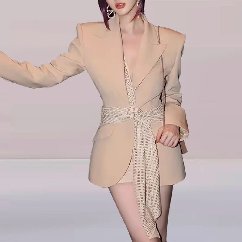 

SuperAen европейский и американский стиль 2023 осенний костюм с воротником и длинными рукавами модный блейзер с блестками в стиле пэчворк