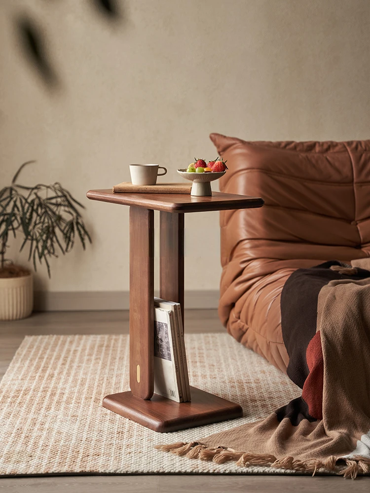 Прикроватный столик маленький съемный кофейный из массива дерева простой черный