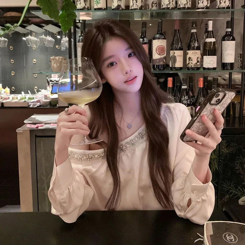 Ne Wautumn Темперамент Блузка с открытыми плечами Y2k Эстетическая корейская все Macth