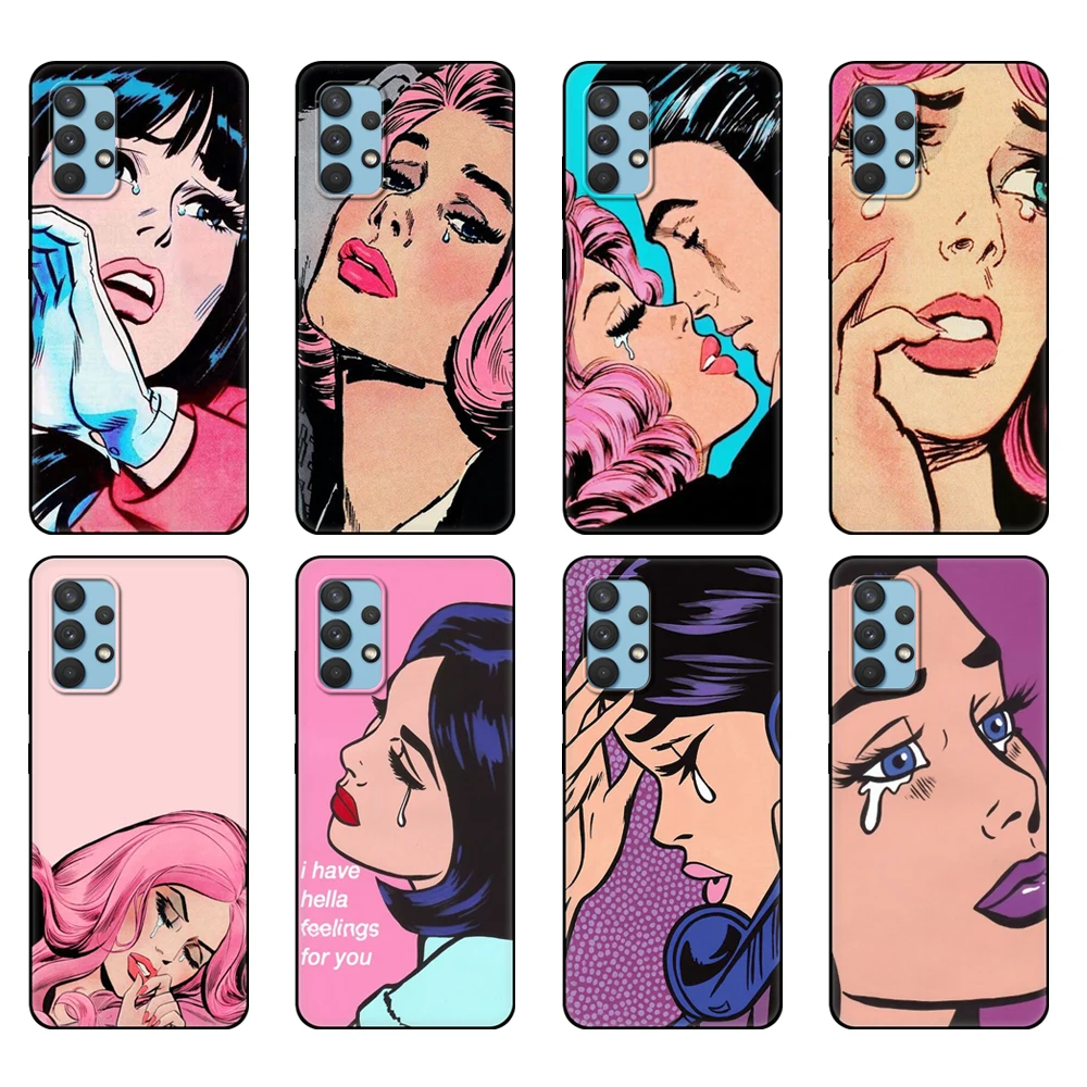 

Черный чехол из ТПУ для Samsung galaxy A32, A42, A52, A72, 4g, 5g S21 PLUS, ультра задняя крышка, Винтажный чехол с принтом в стиле поп-арт и плача для девушек
