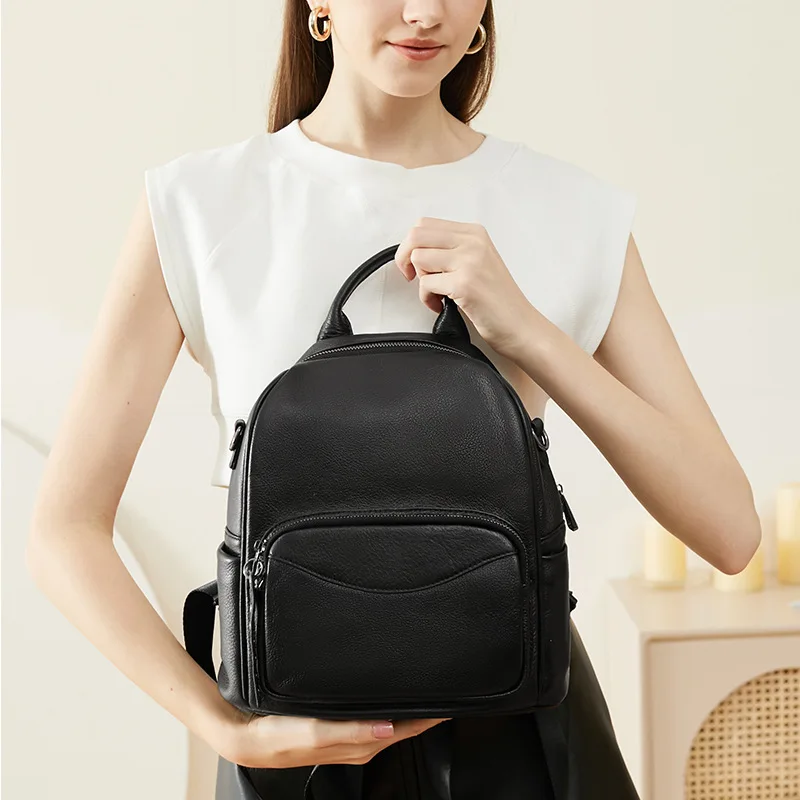 Luxury Brand Female Real Natural Leather Ladies Girl Student Casual Backpack