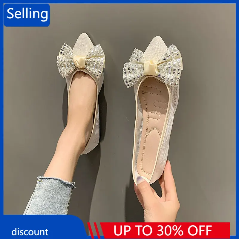 

Женские туфли на плоской подошве, универсальные туфли с бантом и острым носком, весна-осень 2023