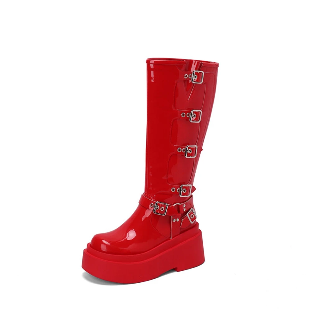 Женские Дизайнерские Сапоги на толстой подошве высоком каблуке с пряжкой