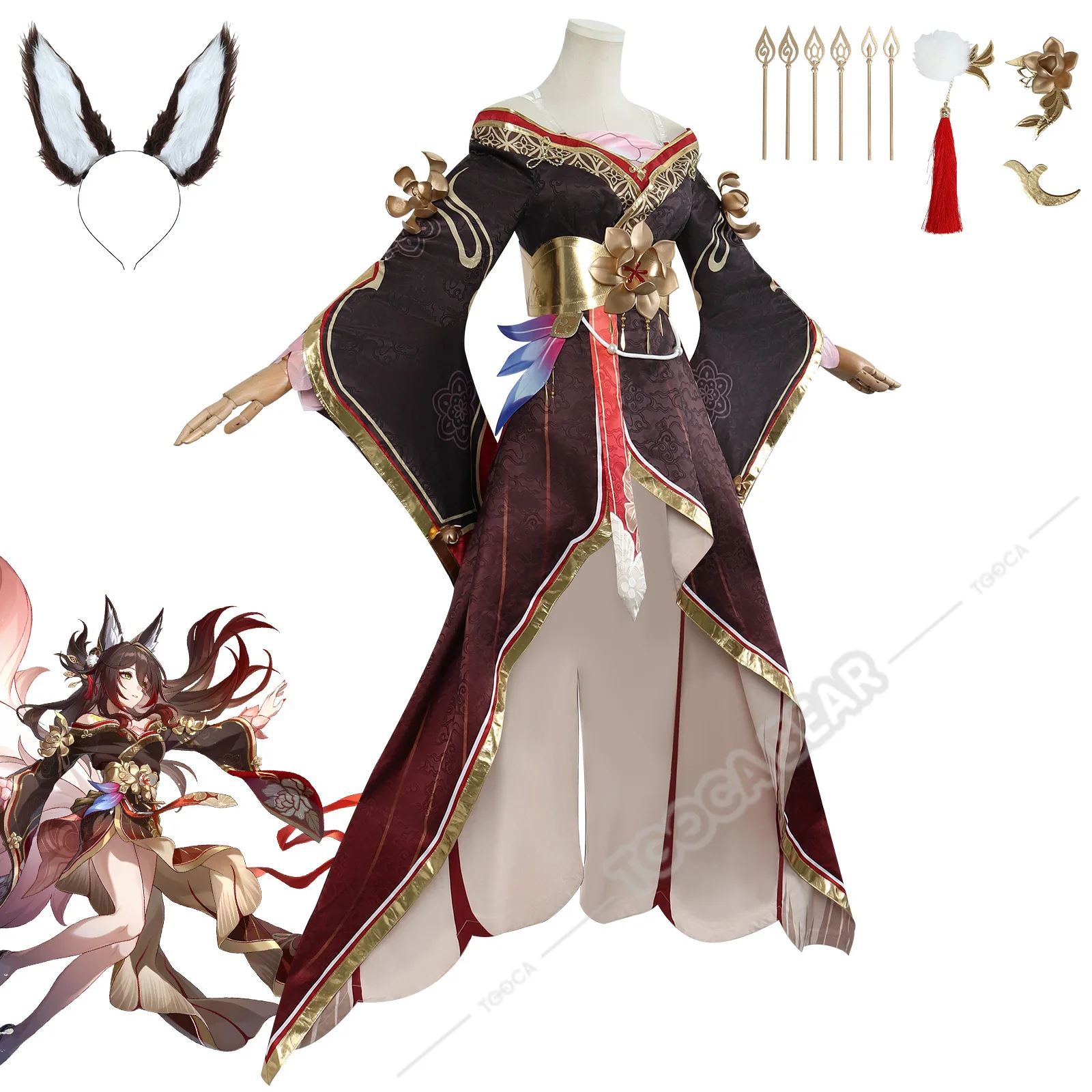 Fugue Косплей Костюм Игра Honkai Star Rail Парик Платье Tingyun Головные Уборы Заколки Хвост