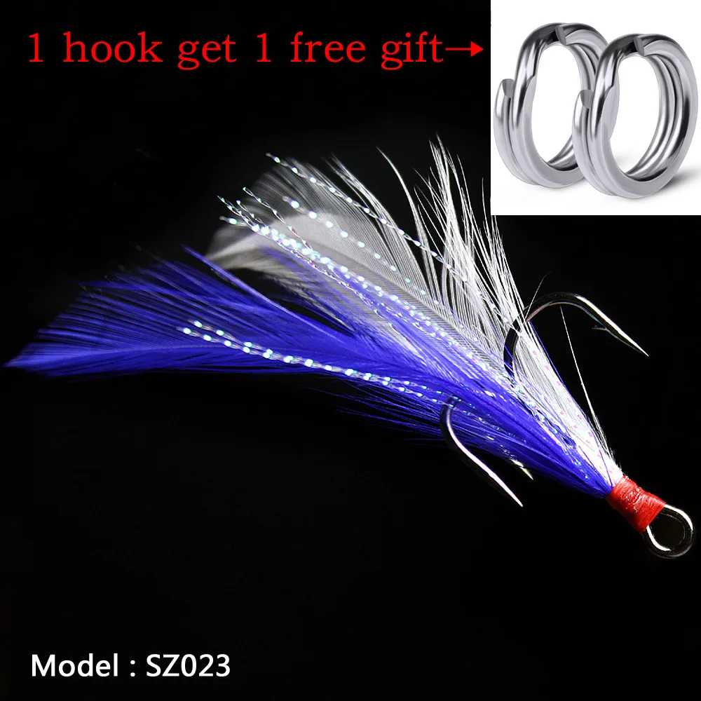 Тройные рыболовные крючки 20 шт. 10 черные с перьями снасти для ловли нахлыстом