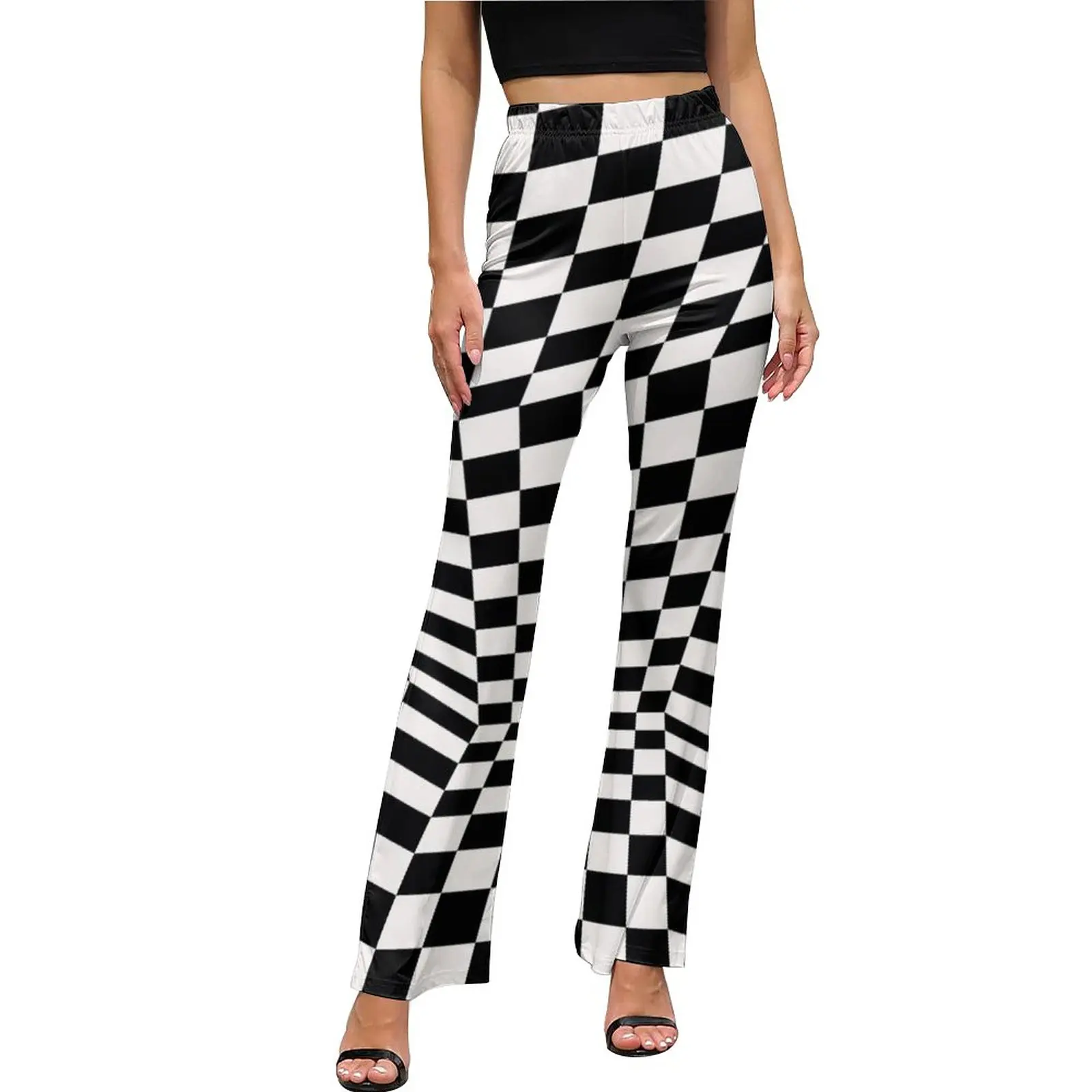 

Retro Mod Pants Black And White Check High Waist Casual Flare Trousers Summer Print Aesthetic Pants Gift