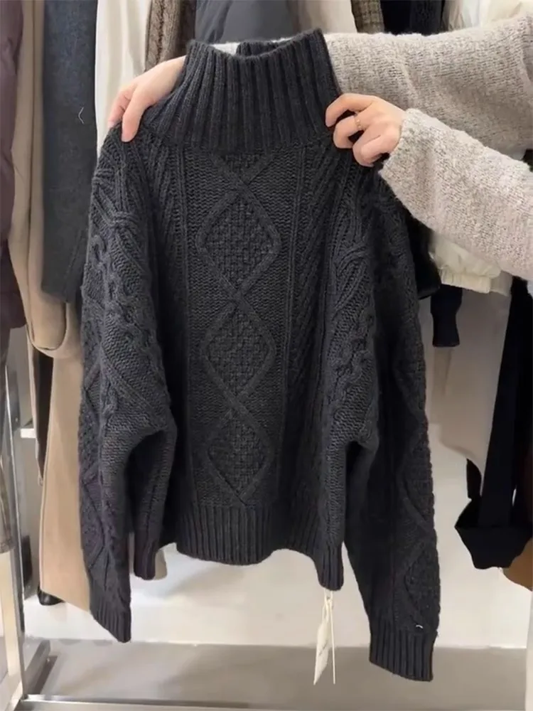 European Goods High-Grade Black Turtleneck Twist Thickened Sweater Autumn and Winter Idle Sle Loose Inner wear Thick Thread...