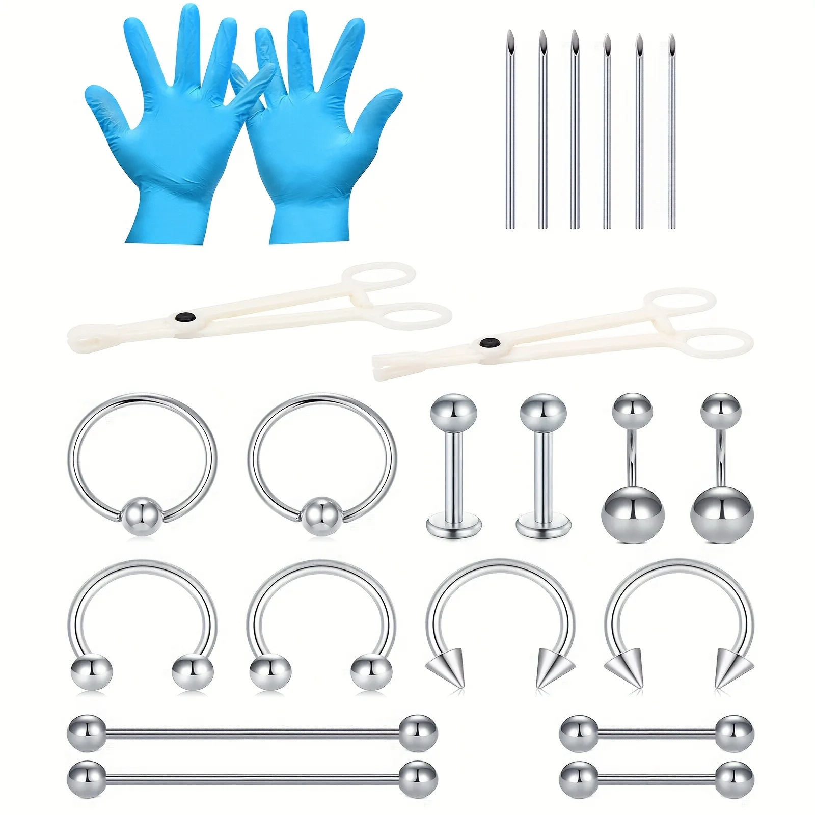 Элегантный простой набор для пирсинга из нержавеющей стали 24 шт. живота носа губ