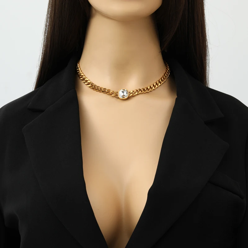 Ожерелье EILIECK из нержавеющей стали 316L с большим Цирконом для женщин модная