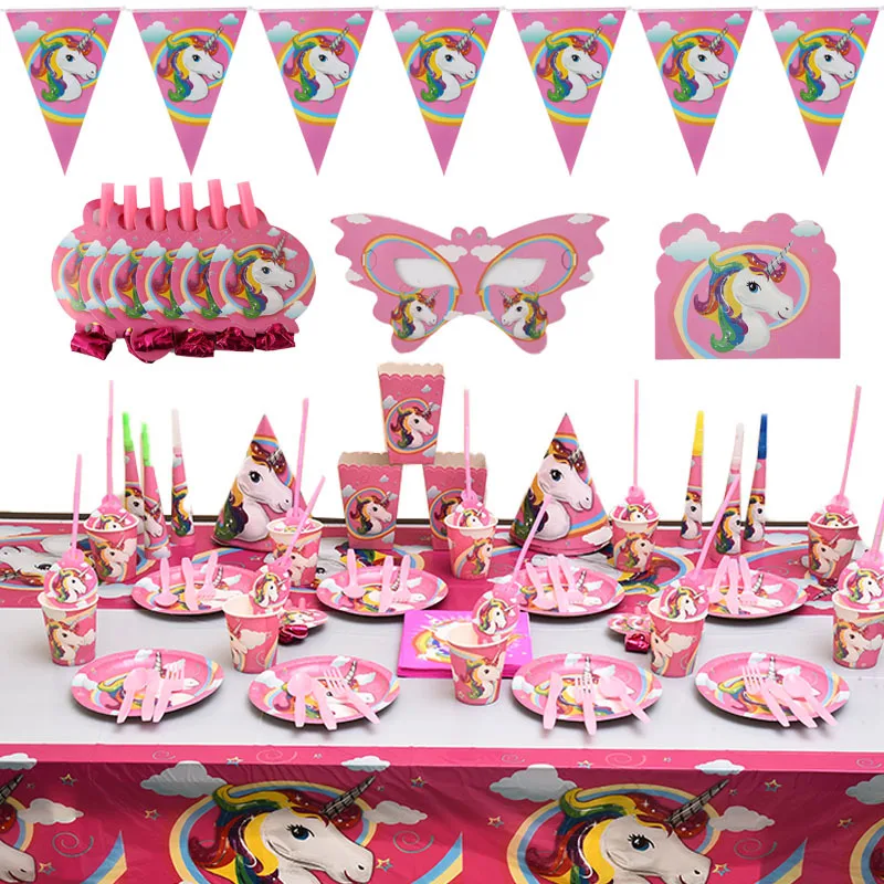 

Pink Unicorn Birthday Party Decoration Disposable Tableware Set Unicorn TableclothBirthday decoration girl baby shower Party