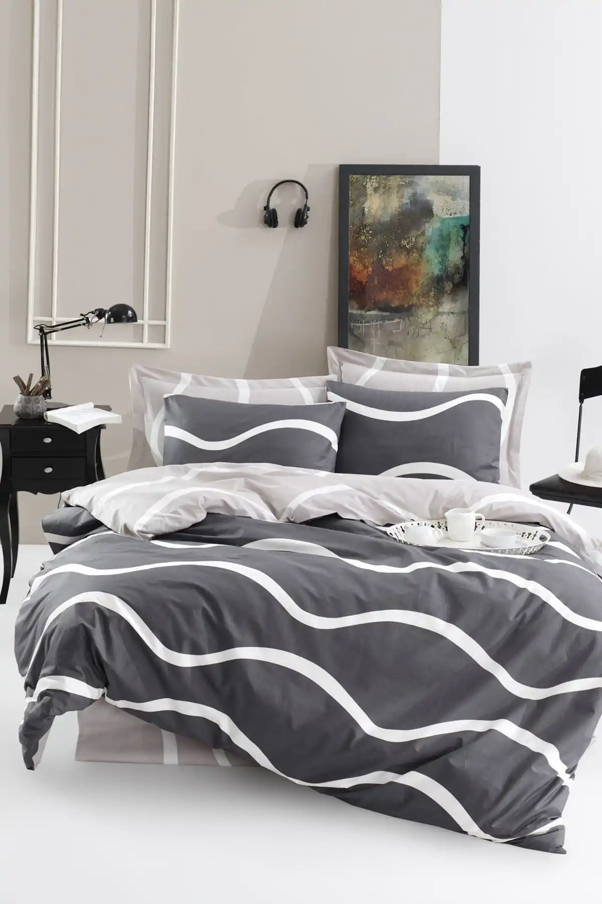 

Home Textile 100 Natural Cotton Single Bed Duvet cover set Novia Gray
