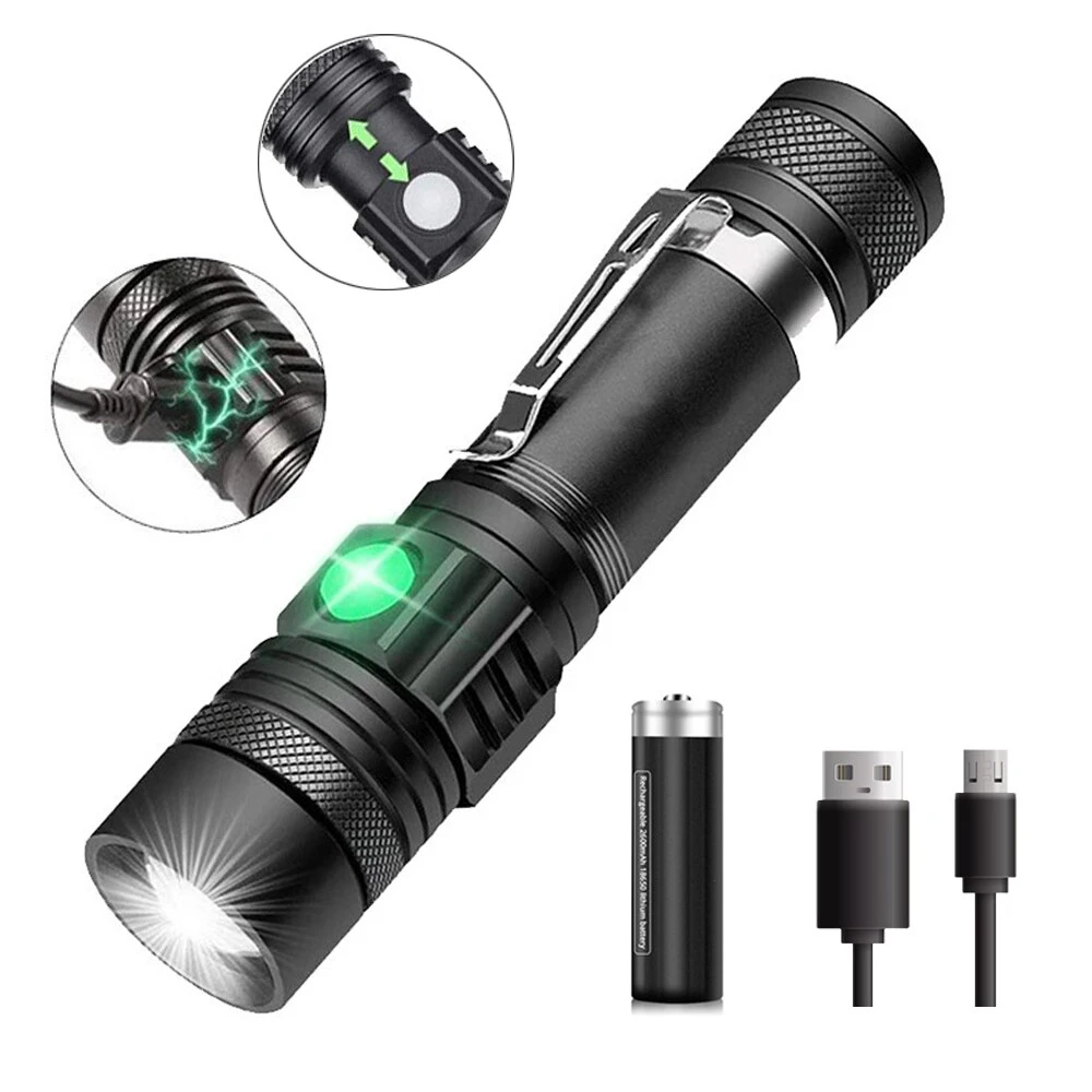 

High Power Led Flashlights Zoomable Camping Torch With T6 LED Lamp Beads Waterproof 4 Lighting Modes Multi Function USB Charger