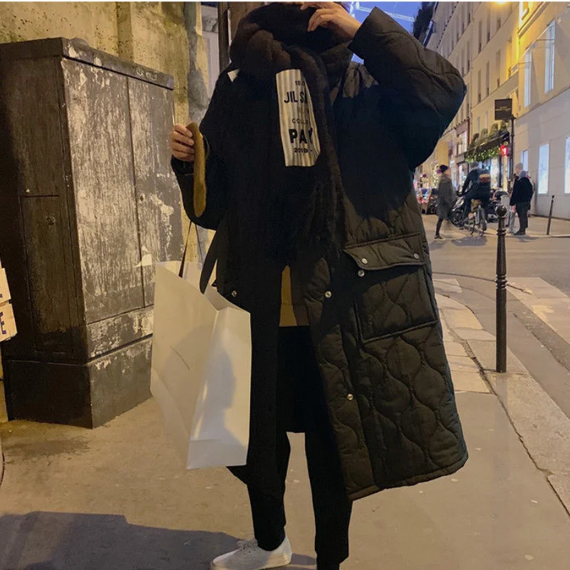 Loose Warm Parkas Coat Women Casual Solid Stand Collar Mid-length Thickened Padded Jackets2022 Autumn Winter Chic Overcoat Lady
