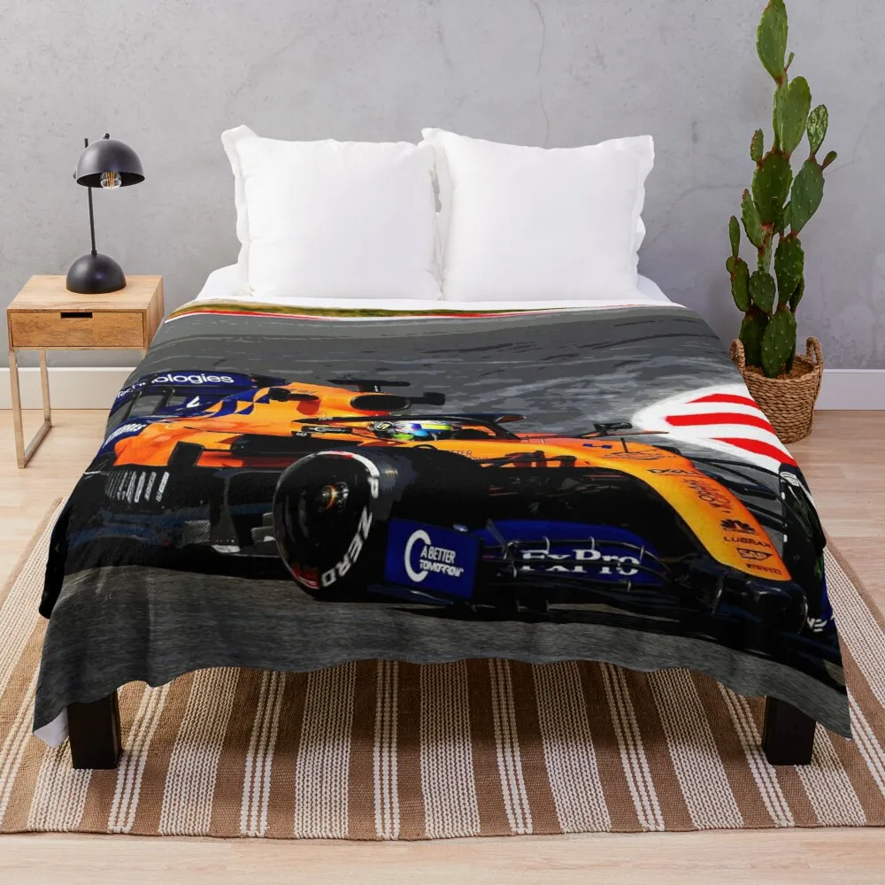 

Lando Norris driving his 2019 Formula 1 car Throw Blanket blankets sofas of knitted decoration