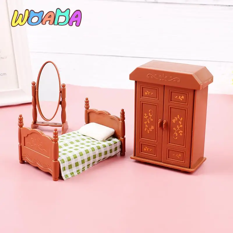 

3 шт./компл. масштаб 1:12, миниатюрная мебель для кукольного домика, набор для спальни, кровать, комод, зеркало, модель шкафа, ролевая игра, игруш...