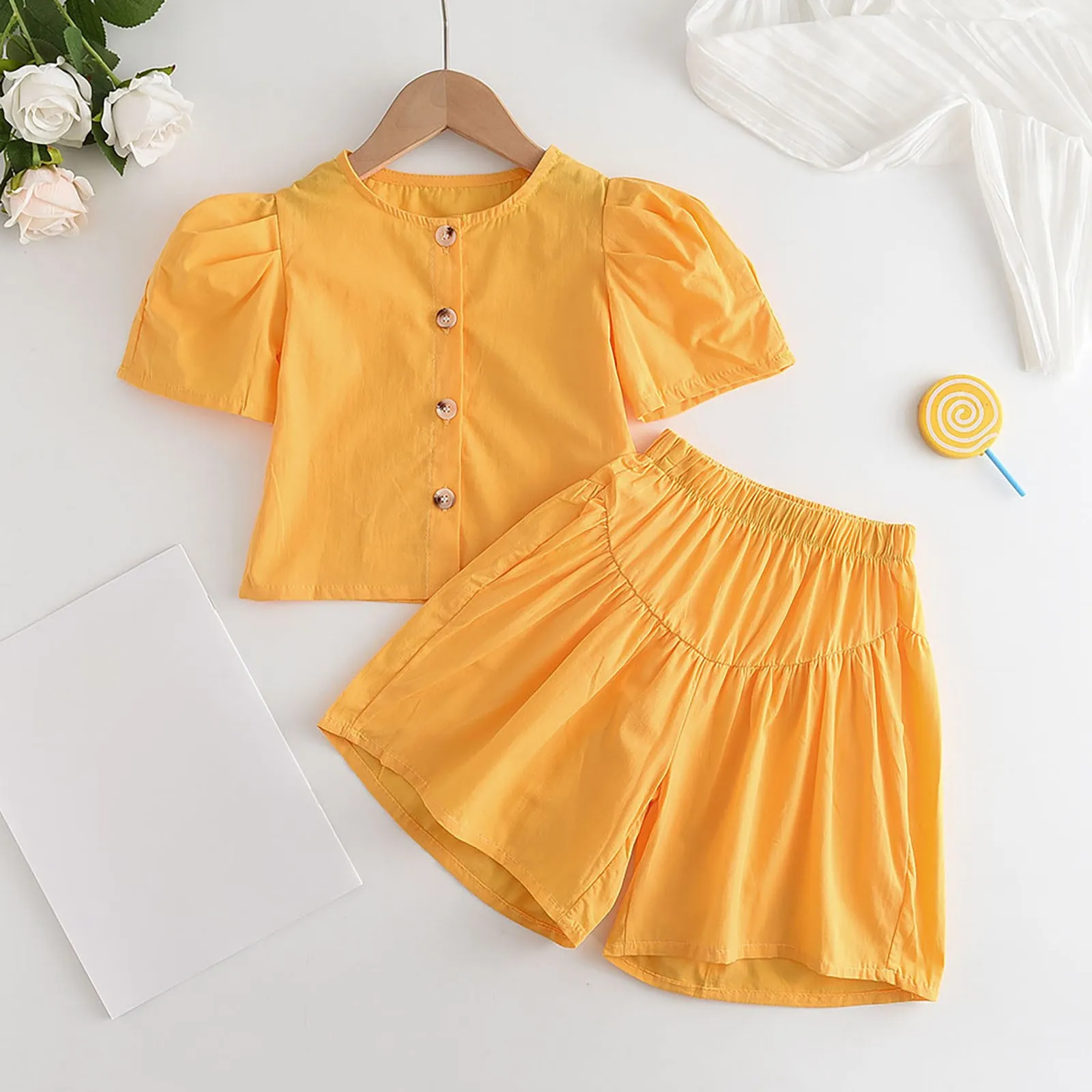 

2 шт., блузка с коротким рукавом и шорты для девочек