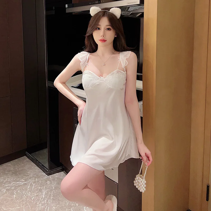 Сексуальная ночная рубашка на бретельках женская нижнее белье летняя кружевная