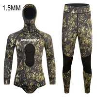 1 5mm scuba camo long sleeve hooded 2 pieces spearfishing hunting wetsuit neoprene keep warm snorkeling waterproof diving suit