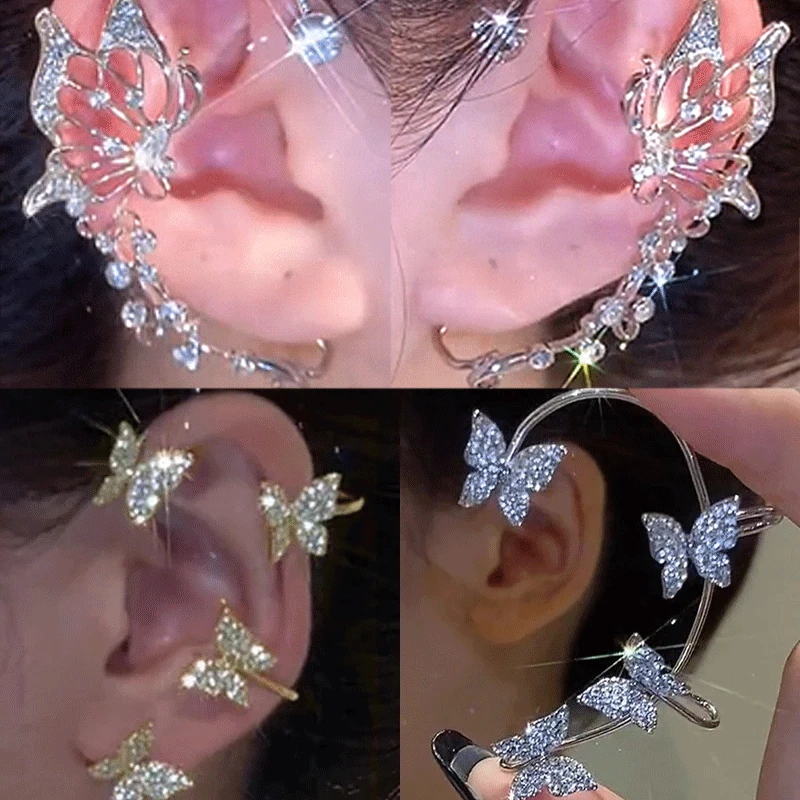 

Shiny Zircon Butterfly Ear Cuff Gold Silver Color Clip on Earrings for Women Korea Style Copper Earring Without Piercing Jewelry