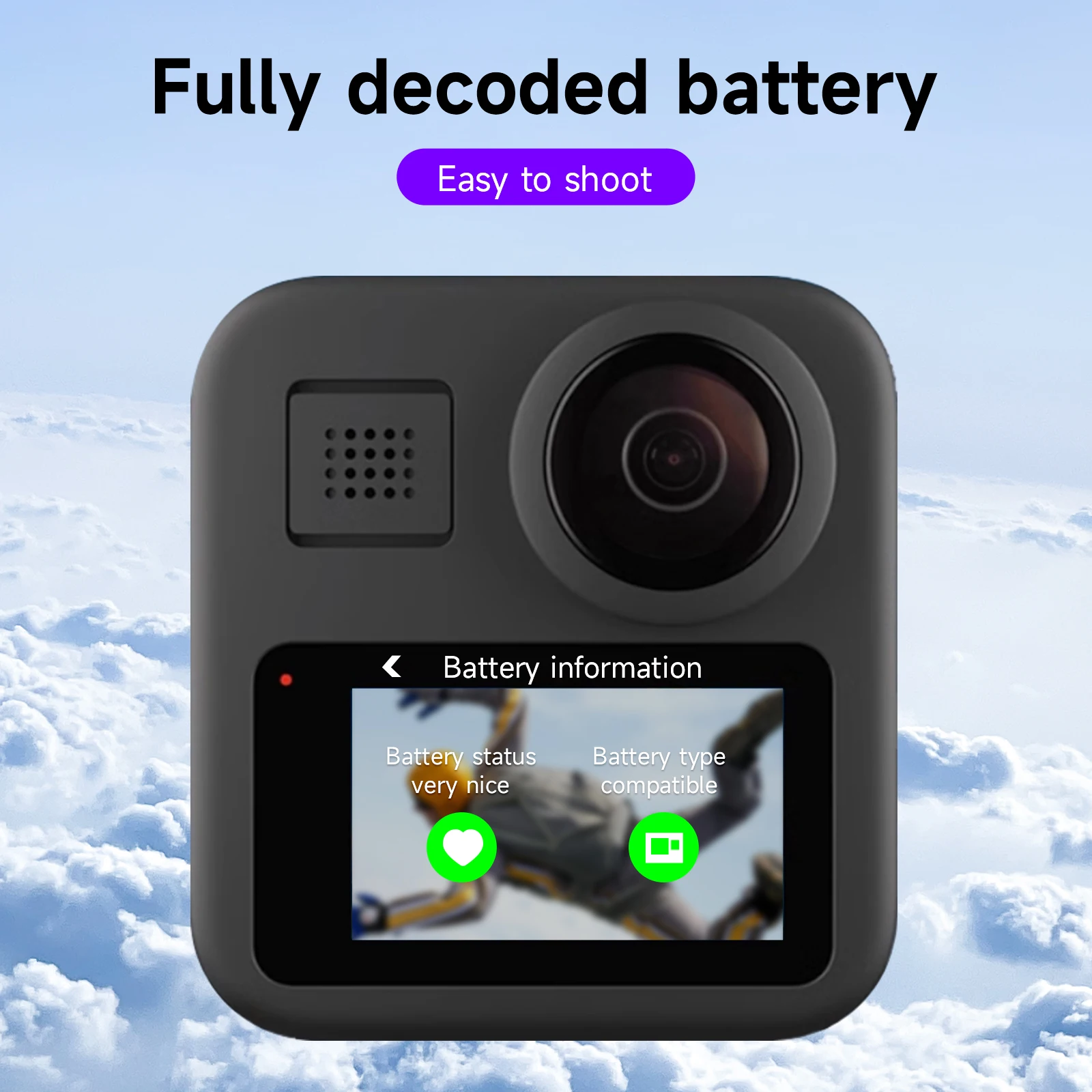 Фото Аккумулятор для камеры Go Pro Max GOPRO Hero MAX 360 со светодиодным зарядным устройством для GoPro Max 360, панорамный аккумулятор для камеры движения, аксессуары №4