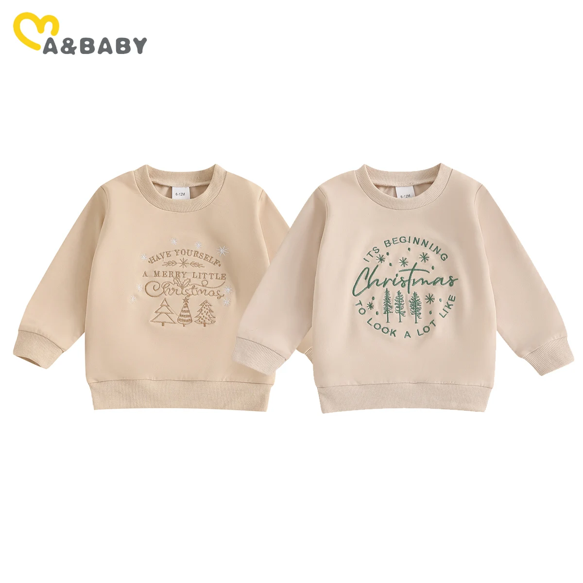 ma&ampbaby 6M-4Y Christmas Newborn Infant Toddler Boy Girl T shirt Letter Tree Embroidery Long Sleeve Loose Tops Xmas Costumes