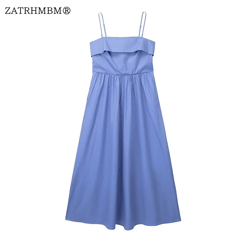 

ZATRHMBM 2023 летнее модное женское платье миди на тонких бретельках винтажные женские платья с боковыми карманами на молнии сзади Vestidos Mujer
