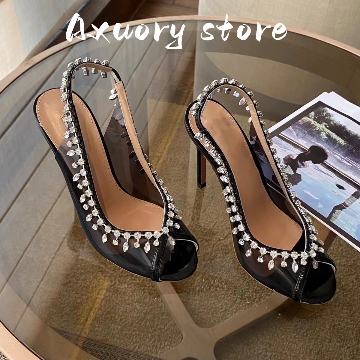 2023 New Women Stiletto Thin High Heels Crystal Pumps Sexy Peep Toe Wedding Bridals Shoes Glass Slipper